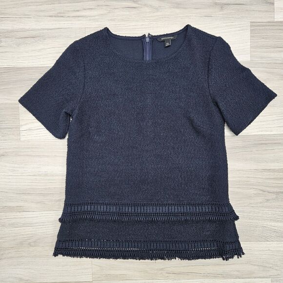 BANANA REPUBLIC Womens Navy Blue Textured Layered Zip Blouse Size XS - Picture 1 of 6